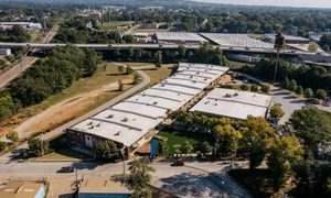 Aerial view of a commercial property being reviewed for an ALTA title survey